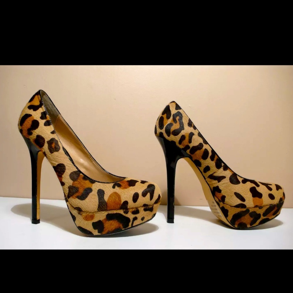 STEVE MADDEN BEVV-L Women's Real Fur Pony Hair cheetah Platform Heels Sz 7.5 - Picture 2 of 15